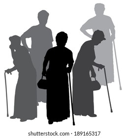 Vector silhouette of old people on a white background. 