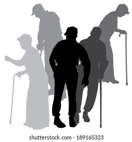 Vector silhouette of old people on a white background. 