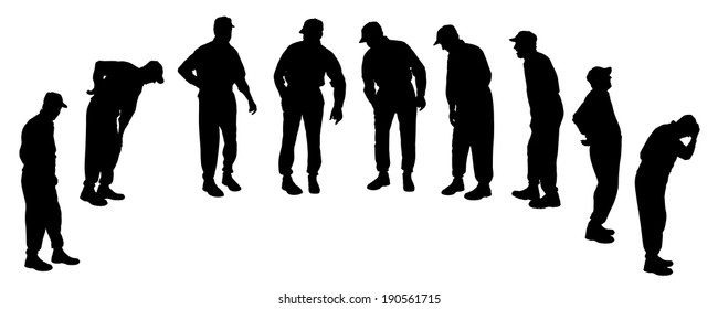 Vector silhouette of old people on a white background. 