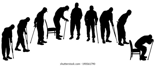 Vector silhouette of old people on a white background. 
