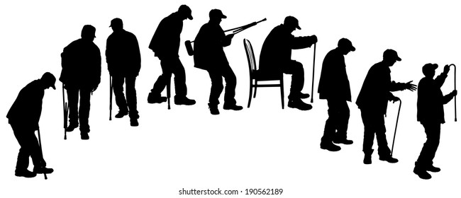 Vector silhouette of old people on a white background. 