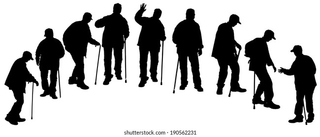Vector silhouette of old people on a white background. 