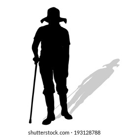 Vector silhouette of old people on white background.