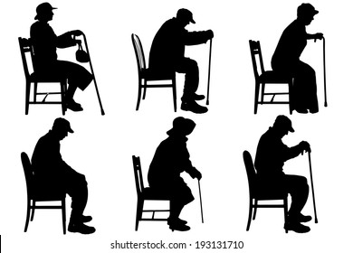 Vector silhouette of old people on a white background. 