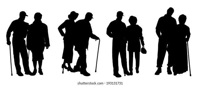 old couple silhouette images stock photos vectors shutterstock https www shutterstock com image vector vector silhouette old people on white 193131731