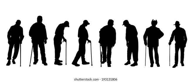 Vector Silhouette Of Old People On A White Background. 