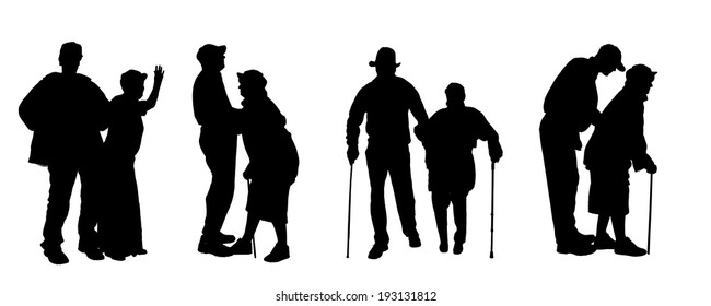 Vector silhouette of old people on a white background. 