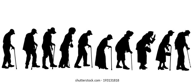 Vector silhouette of old people on a white background. 