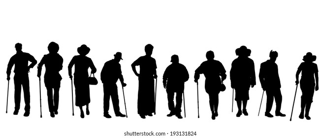Vector silhouette of old people on a white background. 