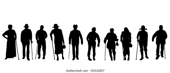 Vector silhouette of old people on a white background. 