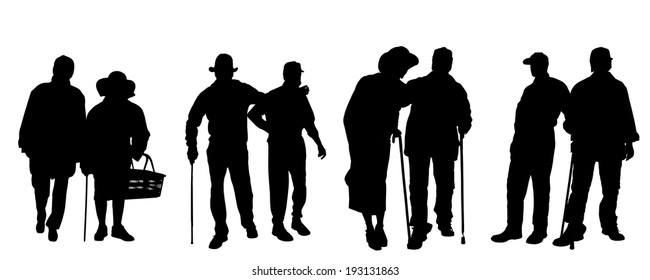 Vector Silhouette Old People On White Stock Vector (Royalty Free ...