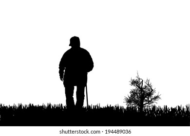 Vector silhouette of old people on white background.