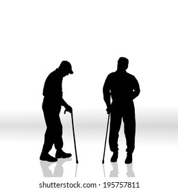 Vector silhouette of old people on white background.