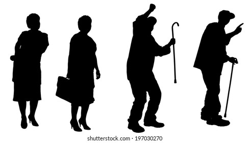 Vector silhouette of old people on a white background. 