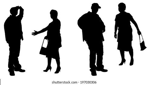 Vector silhouette of old people on a white background. 