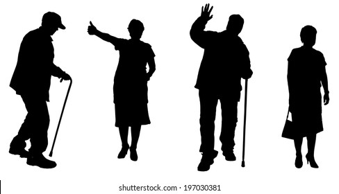 Vector silhouette of old people on a white background. 