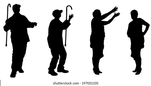 Vector silhouette of old people on a white background. 