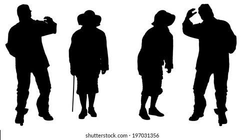 Vector silhouette of old people on a white background. 