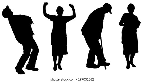 Vector silhouette of old people on a white background. 