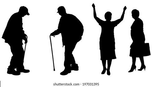 Vector silhouette of old people on a white background. 