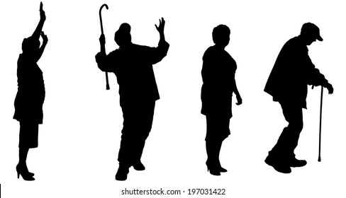Vector silhouette of old people on a white background. 