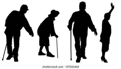 Vector Silhouette Old People On White Stock Vector (Royalty Free ...