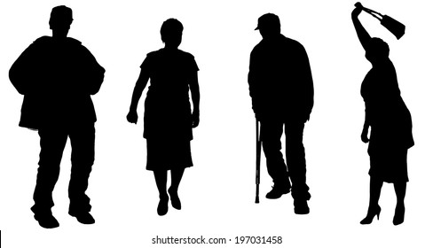 Vector silhouette of old people on a white background. 