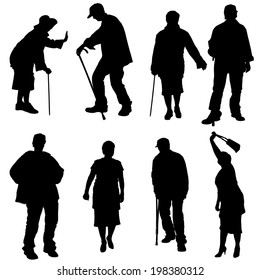Vector silhouette of old people on a white background. 