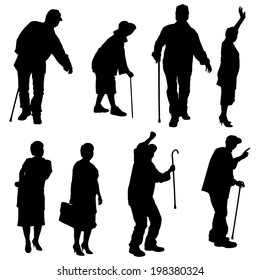 Vector silhouette of old people on a white background. 