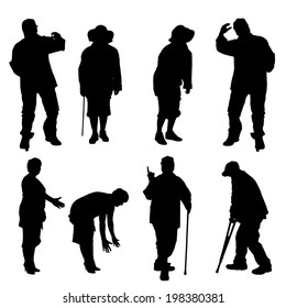 Vector silhouette of old people on a white background. 