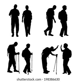 Vector silhouette of old people on white background.