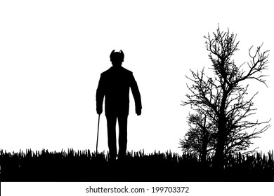 Vector silhouette of old people on white background.