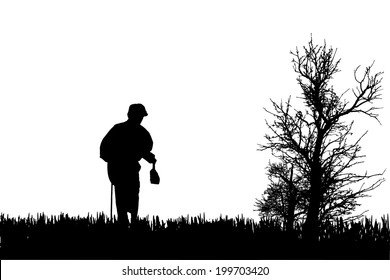 Vector silhouette of old people on white background.