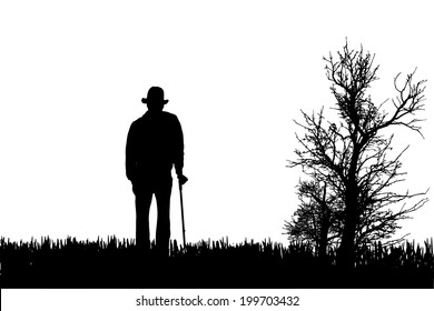 Vector silhouette of old people on white background.