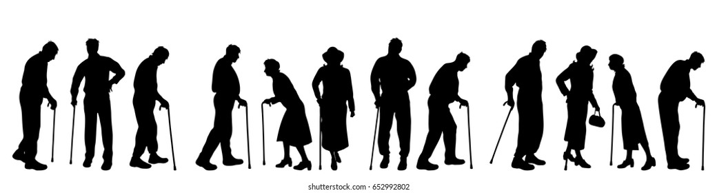 Vector Silhouette Of Old People On White Background.