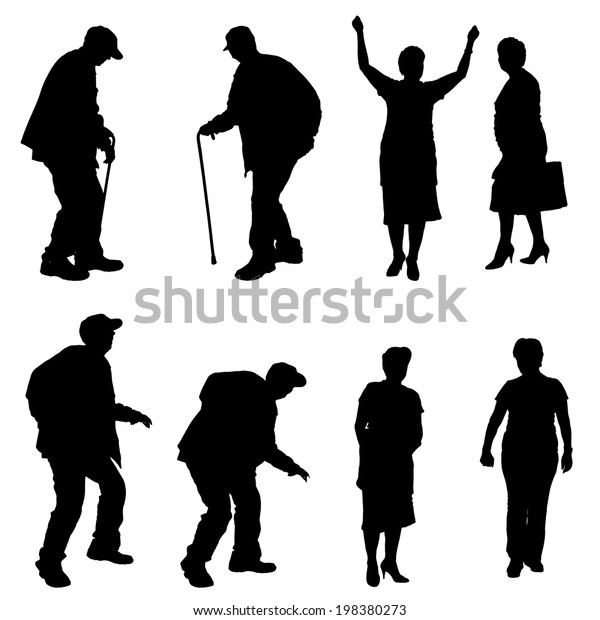 Vector Silhouette  Old People On White image vectorielle 