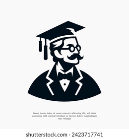 vector silhouette of old professor or graduate logo design template