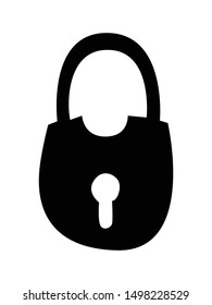 Vector silhouette of old, vintage lock. Motives of history, safety, workshop