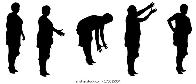 Vector silhouette of a old woman on a white background.