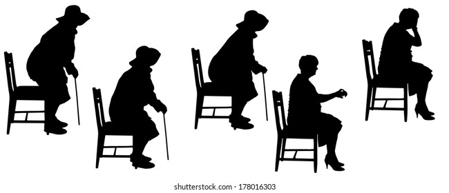 Vector silhouette of a old woman on a white background.