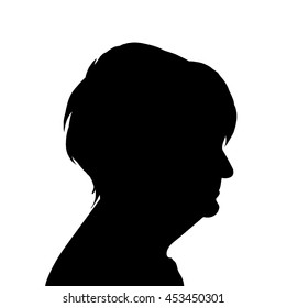 Vector silhouette of old woman on white background.