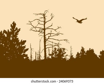 vector silhouette old wood on brown background