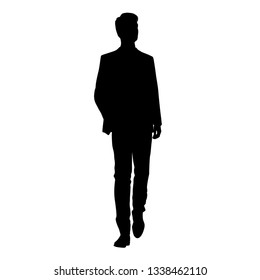 Vector silhouette of one man standing, business people, black color isolated on white background
