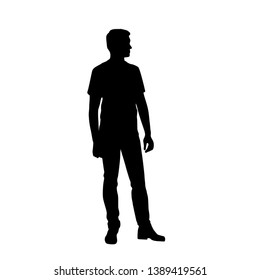 Vector silhouette of one man standing, business people, black color isolated on white background