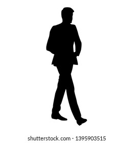 Vector silhouette of one man walking, business people, black color isolated on white background