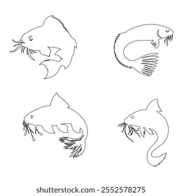 Vector Silhouette Outline Of Cat Fish