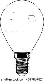 Vector silhouette outline of light bulb made of glass with filaments and screw fitting. 
