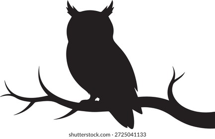 Silhueta vetorial de uma coruja em preto. Forma de ave noturna sábia isolada sobre fundo branco. Perfeito para a vida selvagem, educação, natureza, temas noturnos e projetos de design.