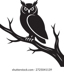 Silhueta vetorial de uma coruja em preto. Forma de ave noturna sábia isolada sobre fundo branco. Perfeito para a vida selvagem, educação, natureza, temas noturnos e projetos de design.