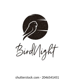 Vector silhouette owl on moon background. Symbol of night.